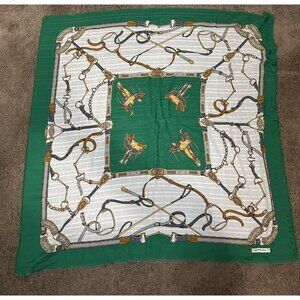 Vintage Laura Borghese Green Equestrian Square 45”X45” Scarf